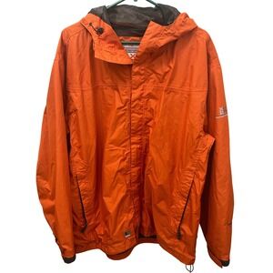 Free Country X20 Waterproof Rain Jacket Mens XL Orange Hooded Ripstop